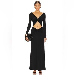 NWT L’Academie Ava Ruched Maxi Dress in Black (Size Small)